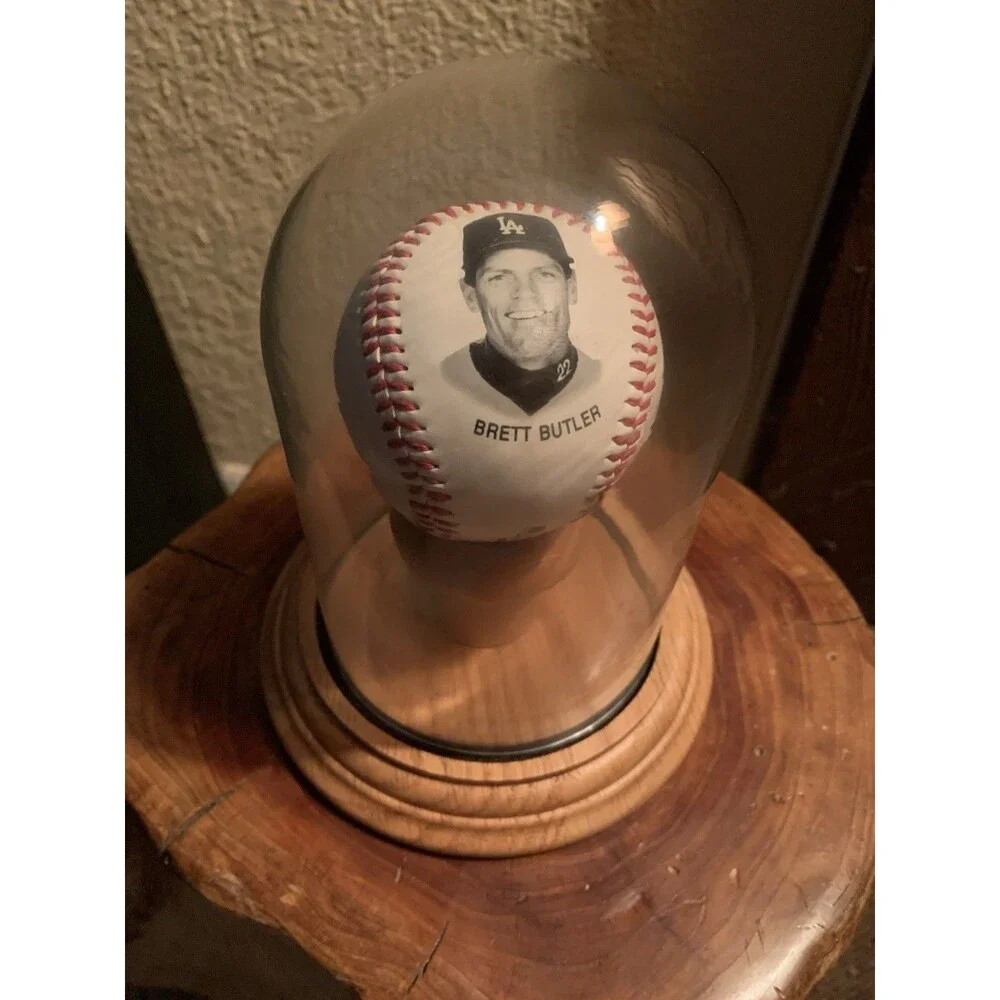 Baseball 7”Glass Display Dome w/ Oak 2” Pedestal On 5.75” Oak Wooden Base Ovrstk